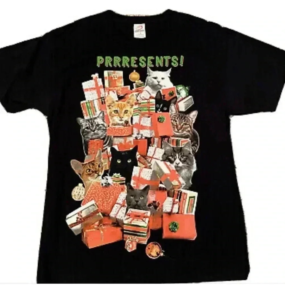 Cats Dec 25th T-Shirt Presents Shirt Holiday Men's Medium